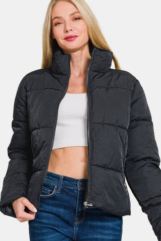 Zenana Zip Up Turtleneck Puffer Jacket with Pockets - MOD&SOUL - Contemporary Women's Clothing