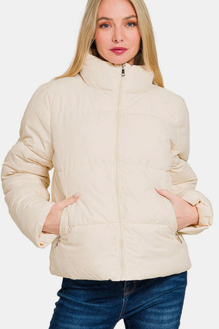 Zenana Zip Up Turtleneck Puffer Jacket with Pockets - MOD&SOUL - Contemporary Women's Clothing