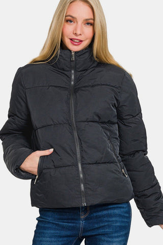 Zenana Zip Up Turtleneck Puffer Jacket with Pockets - MOD&SOUL - Contemporary Women's Clothing