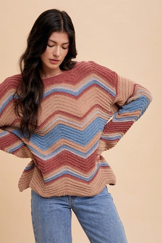 Zig - Zag Round Neck Sweater - MOD&SOUL - Contemporary Women's Clothing