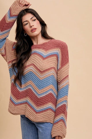 Zig - Zag Round Neck Sweater - MOD&SOUL - Contemporary Women's Clothing