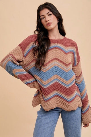 Zig - Zag Round Neck Sweater - MOD&SOUL - Contemporary Women's Clothing