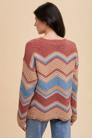 Zig - Zag Round Neck Sweater - MOD&SOUL - Contemporary Women's Clothing