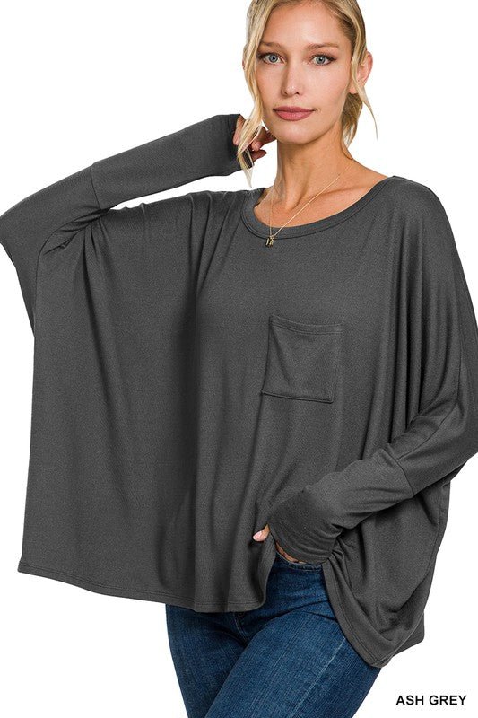 iconic luxe Women's Dolman Sleeve Top with Elastic Hem Small Heather Grey  at  Women's Clothing store