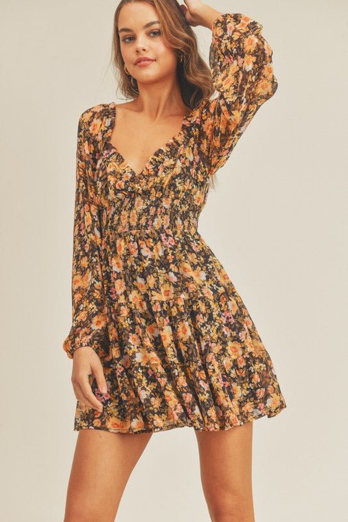 Floral Blended Sweetheart Neck Women's Mini Dress