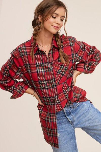 Red Plaid Flannel Shirt | Holiday Shirt | Flannel Button Down