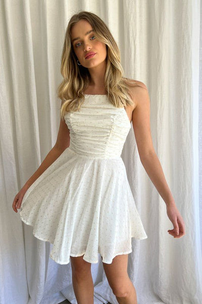 Lace Draped Corset Skater Dress White - Luxe Midi Dresses and Celebrity  Inspired Dresses