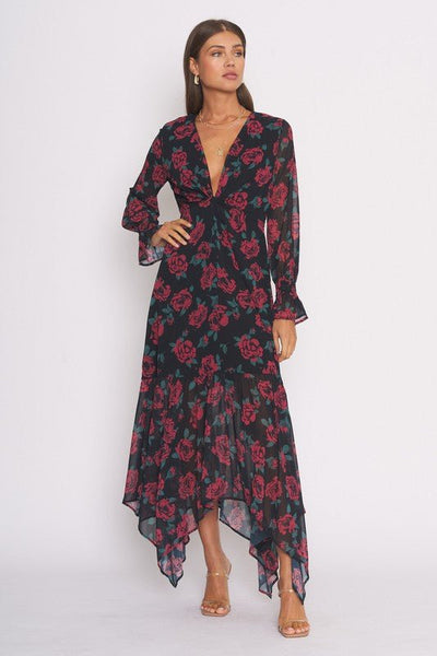 Stassi Black Floral Plunging Maxi Dress - FINAL SALE