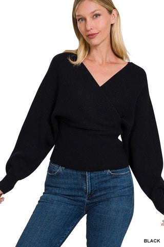 Viscose Cross Wrap Pullover Sweater -  - ZENANA - MOD&SOUL