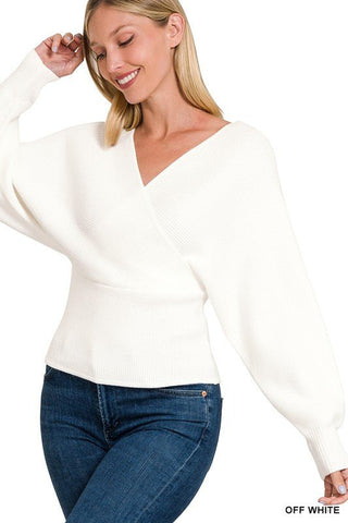 Viscose Cross Wrap Pullover Sweater -  - ZENANA - MOD&SOUL